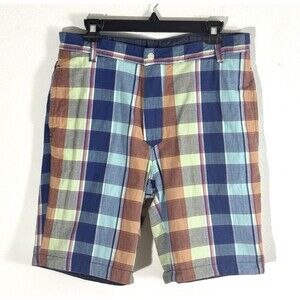 CREMIEUX Mens Bermuda Shorts Reversible Madras / Blue Chambray